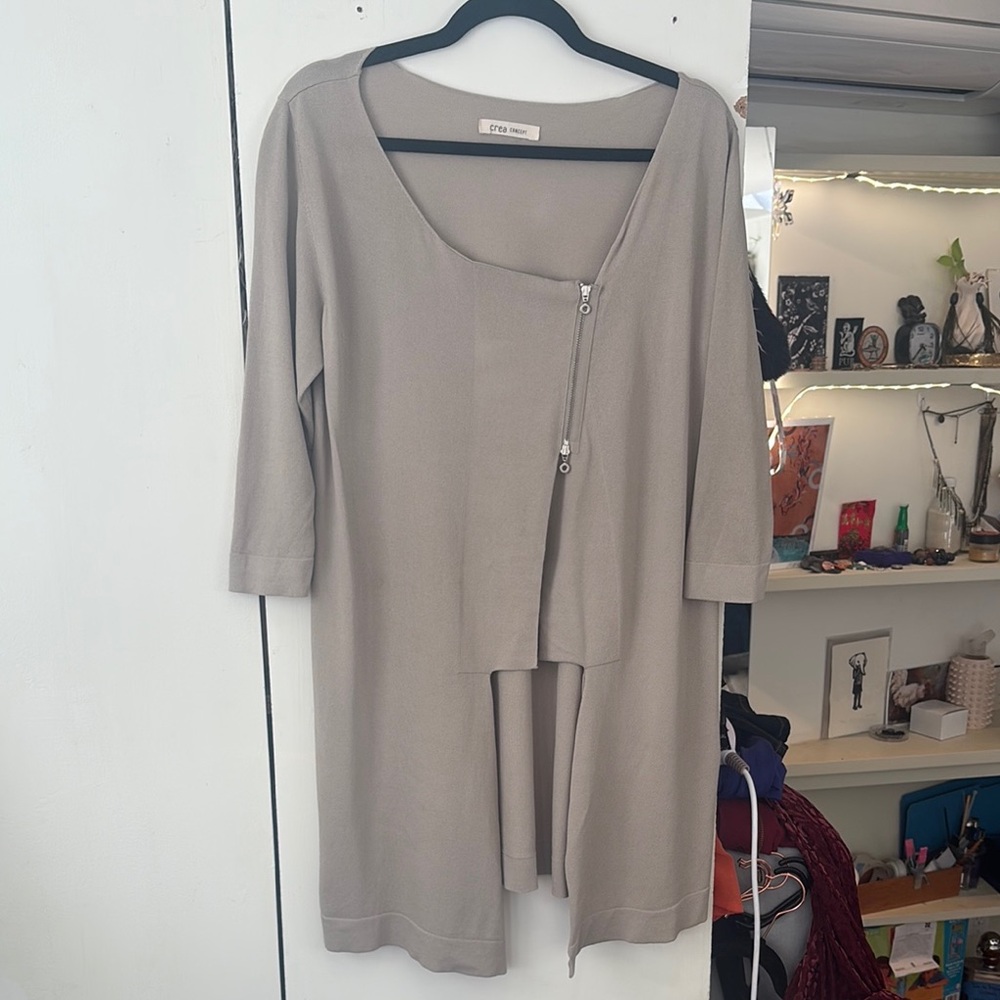Taupe Asymmetrical Zip Cardigan